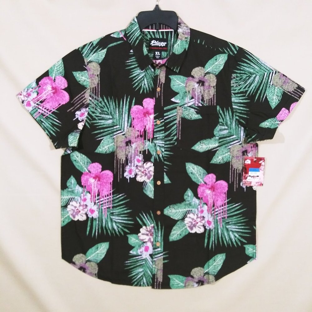 Plugg Men's Hawaiian Button-Up - Size XL - Drip Hibiscus